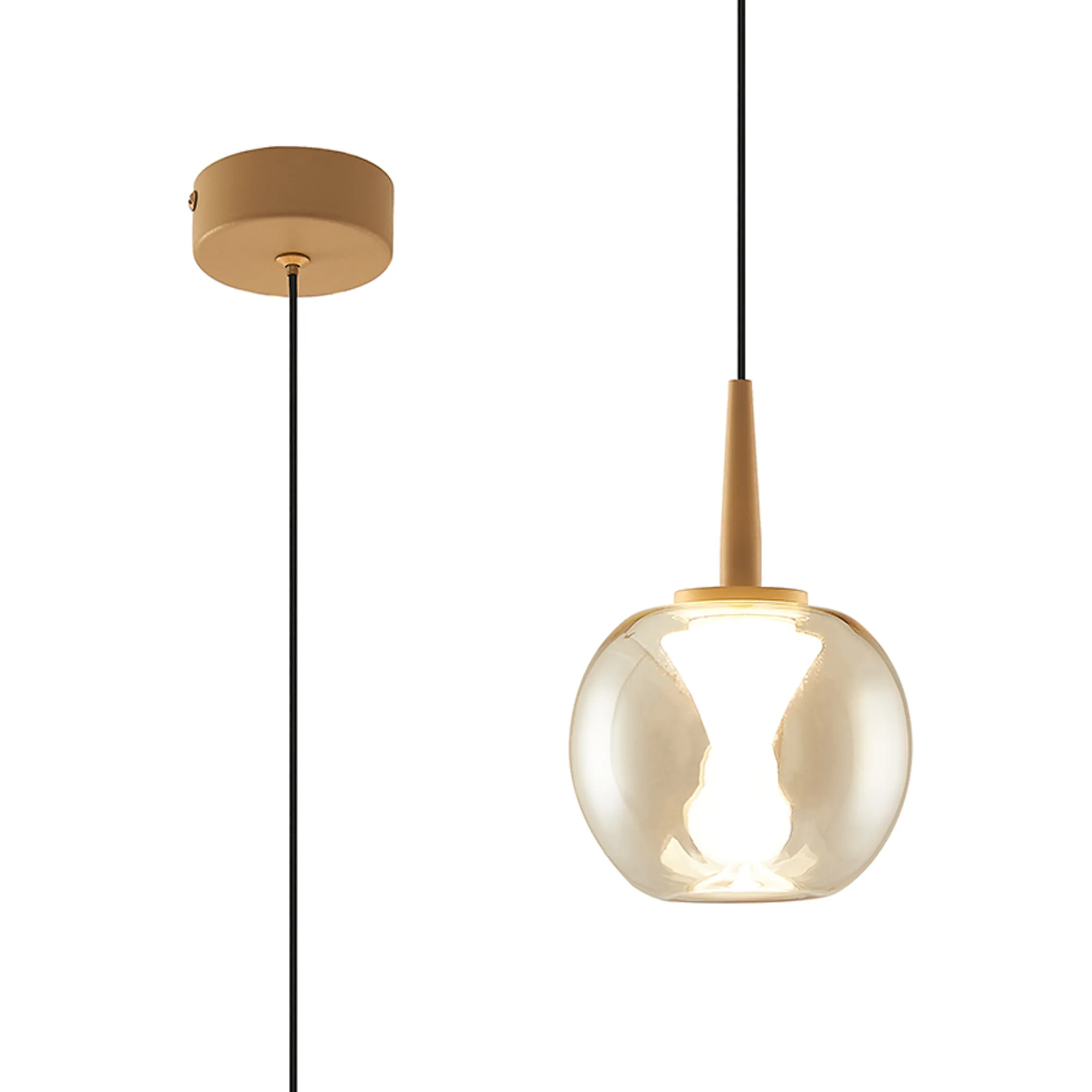 M9077  Andromeda Single Pendant, 5W LED, 3000K, 500lm, Light Gold/Amber/Frosted 3yrs Warranty